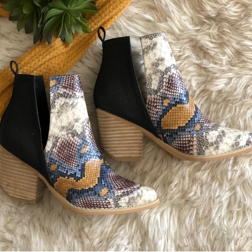 Multi Color Snake Skin Booties